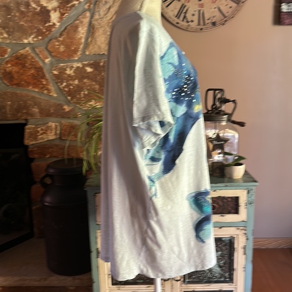 WOMEN’S Style & Co Short Sleeve Water Color Floral Tee Size 3X White and Blue - Picture 5 of 10